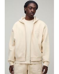 BoohooMAN - Heavyweight Embroidered Cropped Boxy Zip Through Hoodie - Lyst