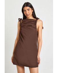 Boohoo - Tall Tie Shoulder Poplin Mini Dress - Lyst