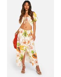 Boohoo - Hammered Palm Print Ruched Front Shirt & Wrap Midaxi Skirt - Lyst