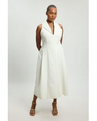 Karen Millen - Plus Size Compact Stretch Seam Detail Tailored Full Skirted Midi Dress - Lyst