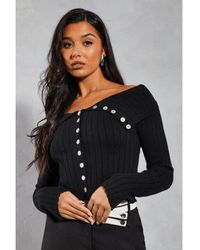 MissPap - Knitted Ribbed Button Detail Folded Top - Lyst