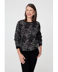 Izabel London - Sparkly Floral Contrast Trim Jumper - Lyst