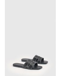 Boohoo - Wide Fit Square Toe Cross Over Sliders - Lyst