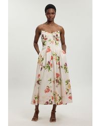 Karen Millen - Silk Cotton Floral Strappy Midi Dress - Lyst