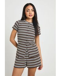 Boohoo - Stripe Rib Button Through Short Co-Ord - Lyst
