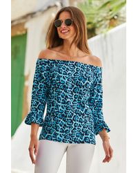 Sosandar - Animal Print Fluted Sleeve Bardot Top - Lyst