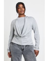 Boohoo - Plus Halterneck Cowl Double Layer Long Sleeve Top - Lyst