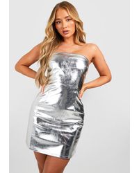 Boohoo - Metallic Bandeau Mini Dress - Lyst