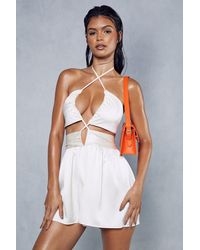 MissPap - Textured Satin Strappy Cut Out Playsuit - Lyst