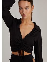 Pink Vanilla - Ribbed Ruched Long Sleeve Collard T-Shirt - Lyst
