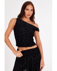 Quiz - Velvet Floral Crop Top - Lyst