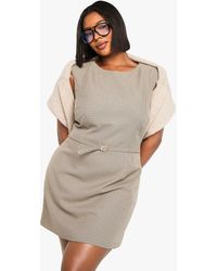 Boohoo - Plus Shoulder Pad Belt Detail Shift Dress - Lyst