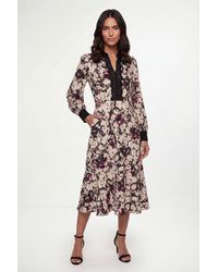 Wallis - Floral Lace Detail Collared Shirt Dress - Lyst