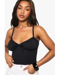 Boohoo - Cotton Lace Trim Tie Front Corset Top - Lyst