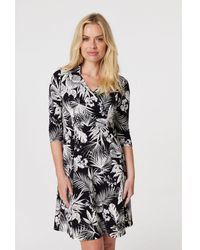 Izabel London - Leaf Print Wrap Front Shirt Dress Jersey - Lyst