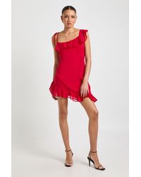 Boohoo - Chiffon Ruffle Detail Asymmetric Mini Dress - Lyst