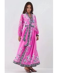 Msn-Collection - Floral V-Neck Maxi Wrap Dress With Belt - Lyst