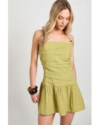 Boohoo - Petite Linen Beaded Drop Waist Mini Dress - Lyst