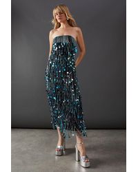Warehouse - Premium Fringe Bead Embellished Bandeau Midi Dress - Lyst
