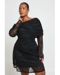 Boohoo - Plus Lace Asymmetric Bardot Skater Dress - Lyst