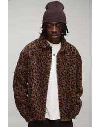 BoohooMAN - Oversized Leopard Borg Overshirt - Lyst