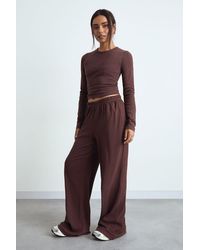 Boohoo - Basic Rib Wide Leg Trouser - Lyst