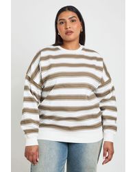 Boohoo - Plus Stripe Oversized Sweatshirt - Lyst