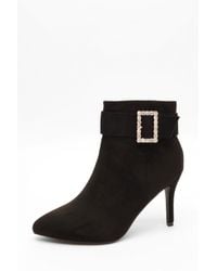 Quiz - Wide Fit Faux Suede Diamante Buckle Heeled Boots - Lyst