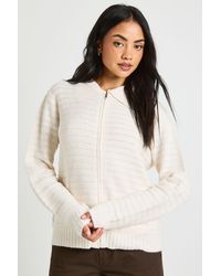 Boohoo - Textured Knit Collar Detail Zip Through Knitted Cardigan - Lyst