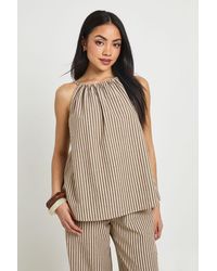 Boohoo - Linen Look Stripe Halter Neck Top - Lyst