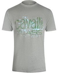 Roberto Cavalli - Cracked Sprayed Logo Melange T-Shirt Cotton - Lyst