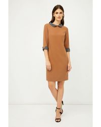 Conquista - Straight Winter Dress With Contrast Peter Pan Collar - Lyst