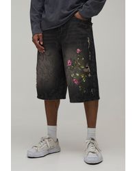 BoohooMAN - Longline Floral Embroidered Denim Jorts - Lyst