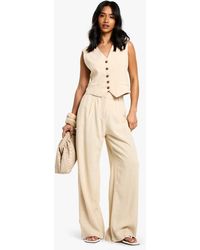 Boohoo - Petite Linen Look Essential Wide Leg Trouser - Lyst