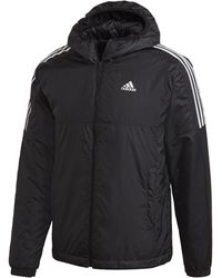 adidas - 3 Stripe Essential Waterproof Wind Resistant Long Sleeve Puffer Jacket - Lyst