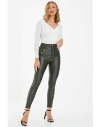 Quiz - Faux Leather Zip Skinny Trousers - Lyst