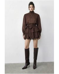 Bianco Lucci - Textured Mini Dress With Half Turtleneck And Lace Detail - Lyst