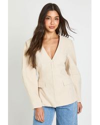 Boohoo - Linen Look Barrel Sleeve Blazer - Lyst