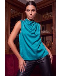 Roman - Satin Cowl Neck Top - Lyst