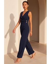 Roman - Petite V-Neck Full Length Jumpsuit - Lyst