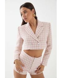 MissPap - Premium Boucle Cropped Double Breasted Blazer - Lyst