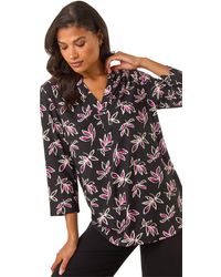 Roman - Abstract Print V-Neck Stretch Top - Lyst