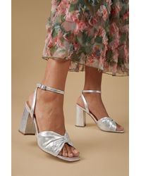 Oasis - Midyim Metallic Textile Ruched Front High Heel Block Sandals - Lyst