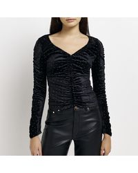 River Island - Ruched Top Velvet Long Sleeve - Lyst