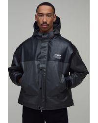BoohooMAN - Oversized Boxy Pu Colour Block Parka - Lyst