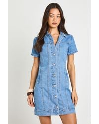 Boohoo - Tall Western Denim Short Sleeve Mini Dress - Lyst
