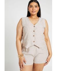 Boohoo - Plus Stripe Linen Waistcoat And Short Co-Ord Set - Lyst