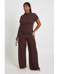 Boohoo - Plus Glitter Rib Wide Leg Trouser - Lyst