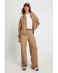 Boohoo - Knitted Oversized Button Through Hoody And Wide Leg Trouser - Lyst