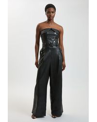 Karen Millen - Faux Leather Trench Bandeau Jumpsuit - Lyst